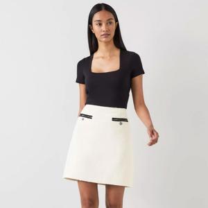 L.K. Bennett Charlie White Tweed Recycled Cotton Trim Skirt
